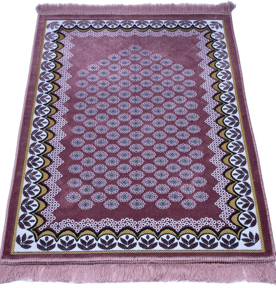 Velvet Floral Daisy Arch Islamic Prayer Rug - Pink