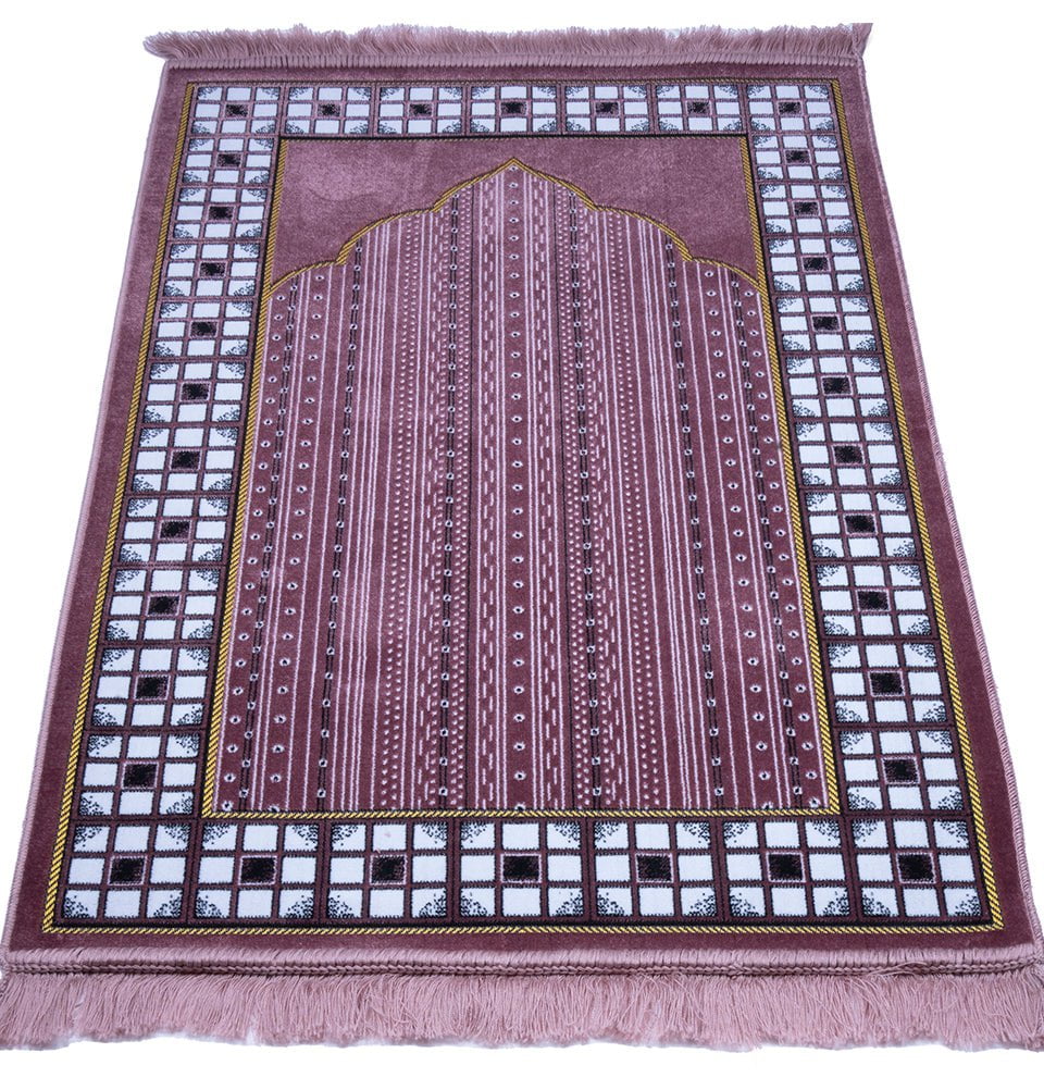 Modefa Prayer Rug Velvet Vined Arch Islamic Prayer Rug - Pink