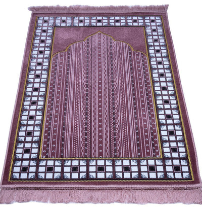 Modefa Prayer Rug Velvet Vined Arch Islamic Prayer Rug - Pink