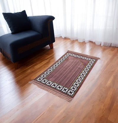 Modefa Prayer Rug Velvet Vined Arch Islamic Prayer Rug - Pink