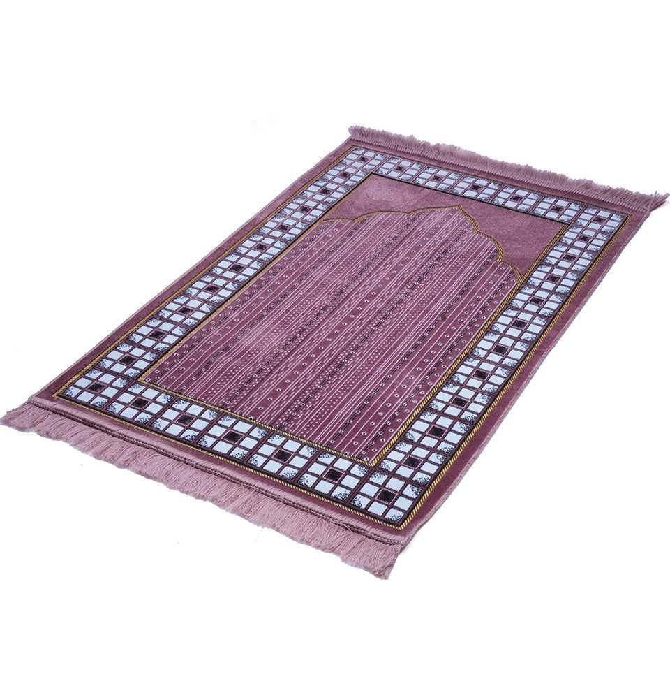 Modefa Prayer Rug Velvet Vined Arch Islamic Prayer Rug - Pink