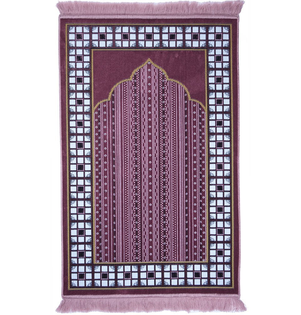 Modefa Prayer Rug Velvet Vined Arch Islamic Prayer Rug - Pink