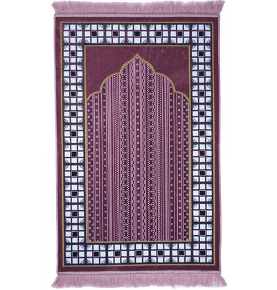 Modefa Prayer Rug Velvet Vined Arch Islamic Prayer Rug - Pink