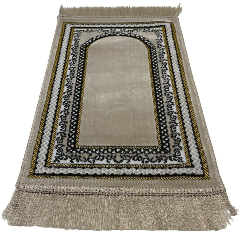 Modefa Prayer Rug Vine Border Arch Beige Child Velvet Islamic Prayer Rug - Vine Border Arch Beige