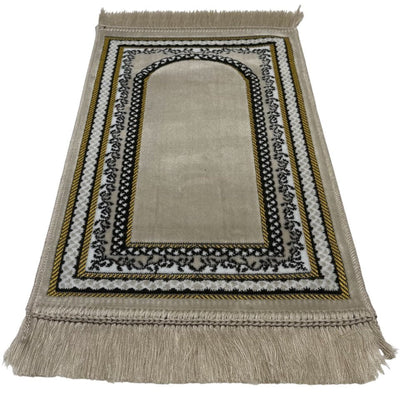 Modefa Prayer Rug Vine Border Arch Beige Child Velvet Islamic Prayer Rug - Vine Border Arch Beige