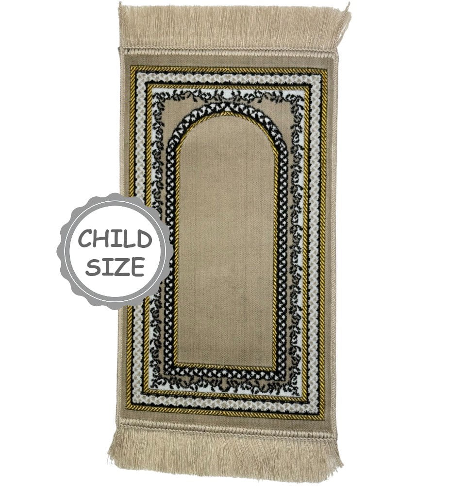 Modefa Prayer Rug Vine Border Arch Beige Child Velvet Islamic Prayer Rug - Vine Border Arch Beige