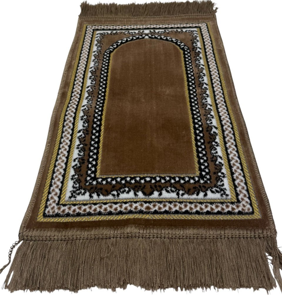 Modefa Prayer Rug Vine Border Arch Brown Child Velvet Islamic Prayer Rug - Vine Border Arch Brown