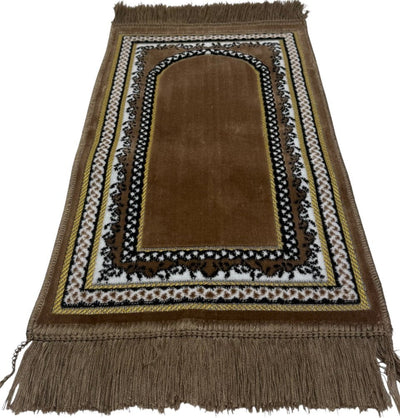 Modefa Prayer Rug Vine Border Arch Brown Child Velvet Islamic Prayer Rug - Vine Border Arch Brown
