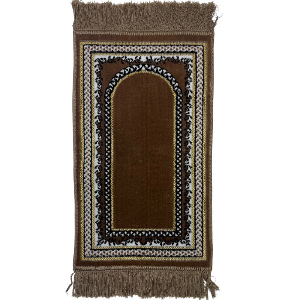 Modefa Prayer Rug Vine Border Arch Brown Child Velvet Islamic Prayer Rug - Vine Border Arch Brown