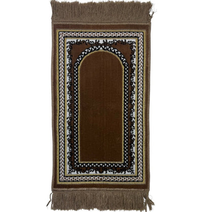 Modefa Prayer Rug Vine Border Arch Brown Child Velvet Islamic Prayer Rug - Vine Border Arch Brown