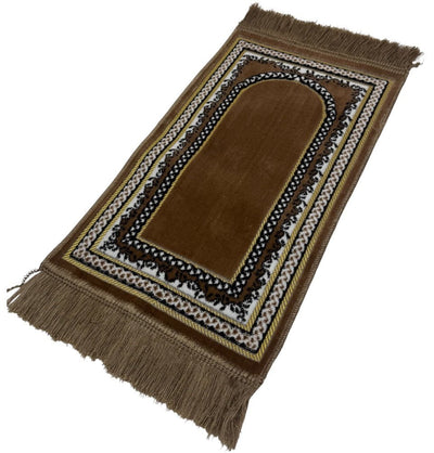 Modefa Prayer Rug Vine Border Arch Brown Child Velvet Islamic Prayer Rug - Vine Border Arch Brown