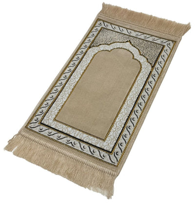 Modefa Prayer Rug Vine Swirl Beige Child Velvet Islamic Prayer Rug - Vine Swirl Beige