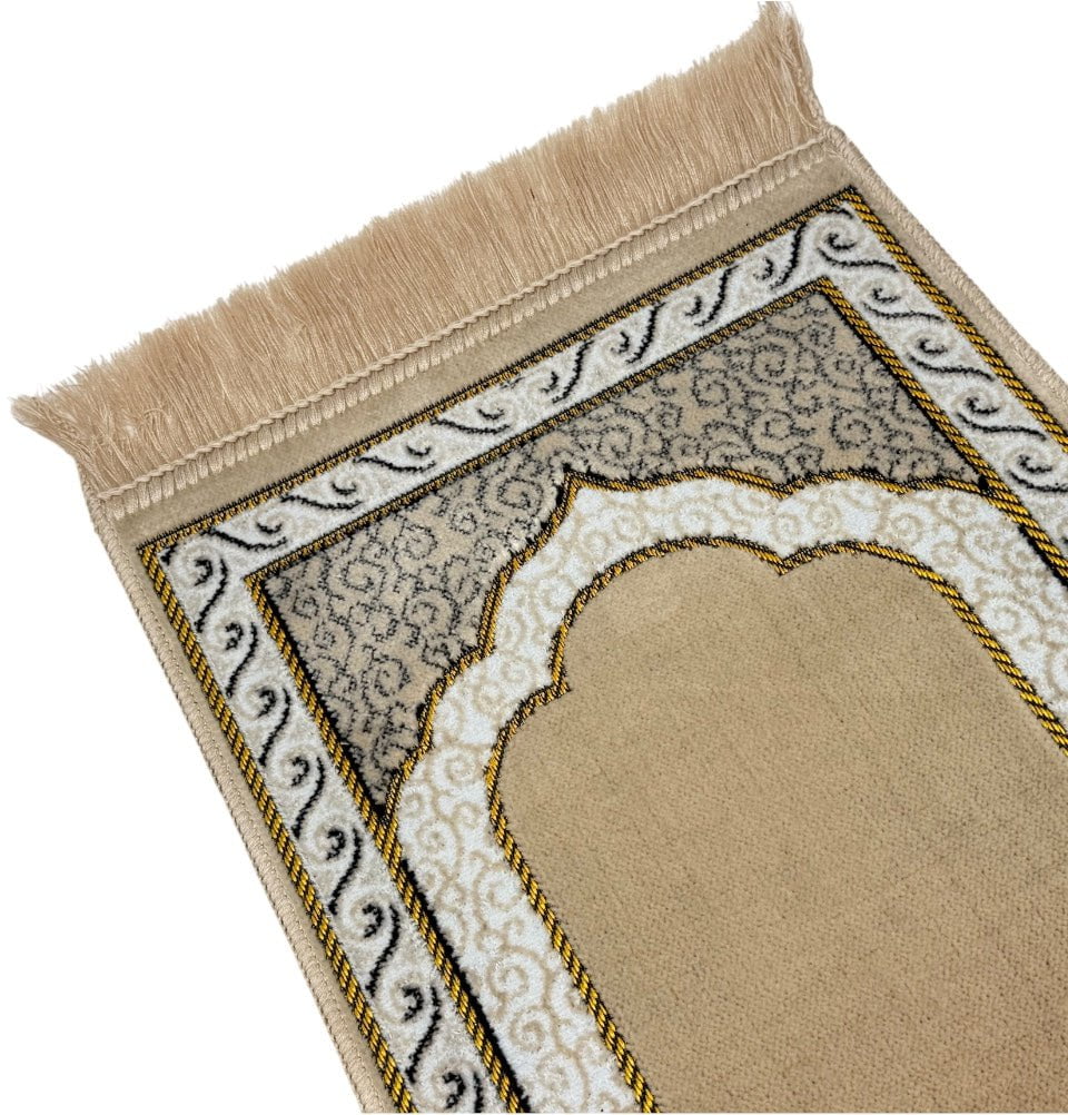 Modefa Prayer Rug Vine Swirl Beige Child Velvet Islamic Prayer Rug - Vine Swirl Beige