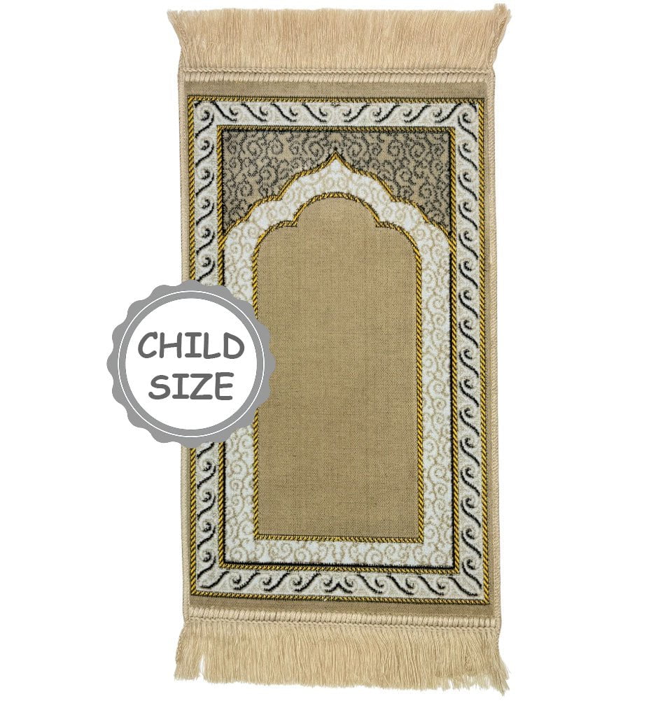 Iraq Baby Rug Child Velvet Islamic Prayer Rug - Vine Swirl Beige