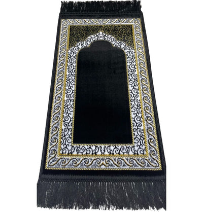 Modefa Prayer Rug Vine Swirl Black Child Velvet Islamic Prayer Rug - Vine Swirl Black