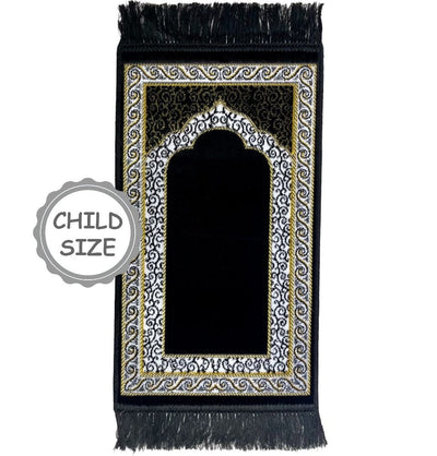 Modefa Prayer Rug Vine Swirl Black Child Velvet Islamic Prayer Rug - Vine Swirl Black