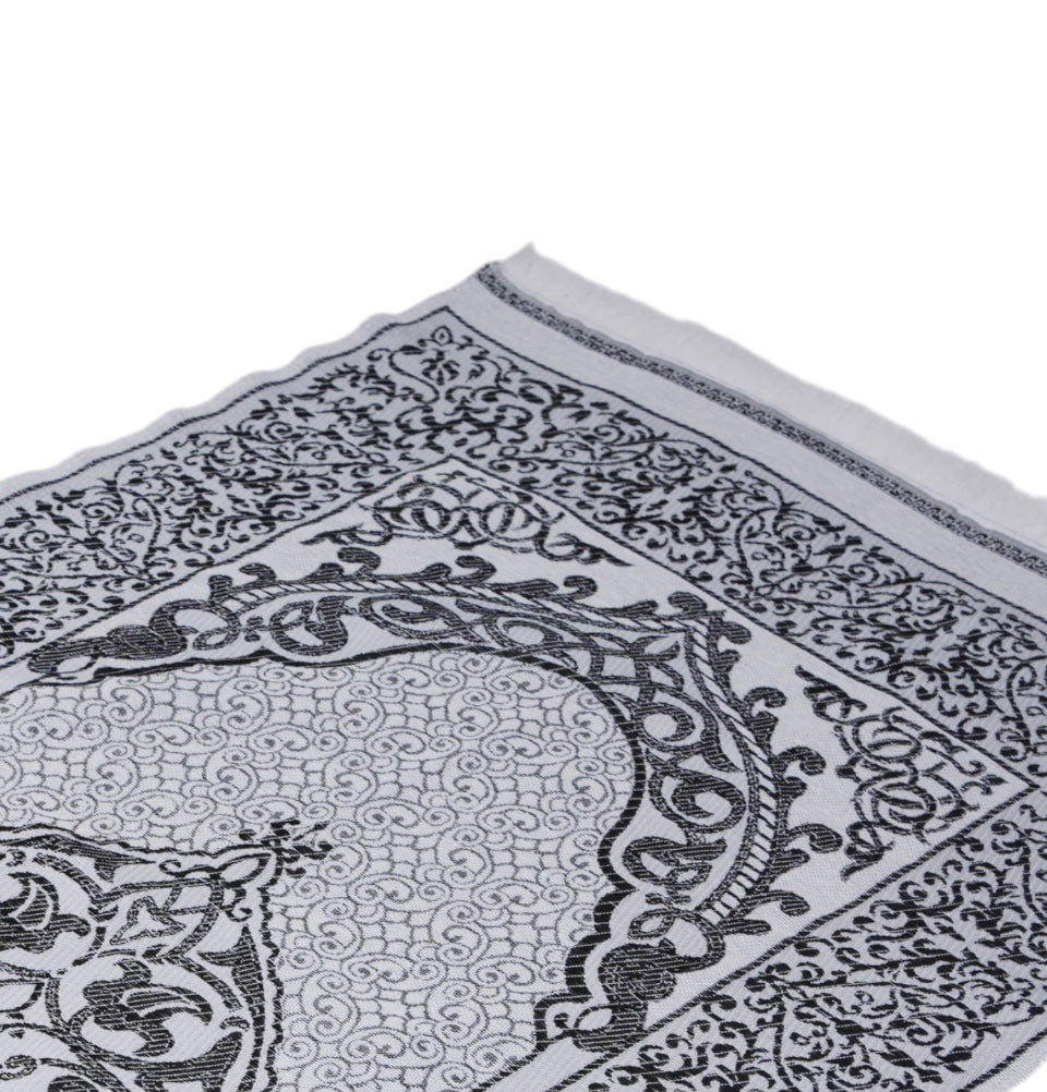 Modefa Prayer Rug White/Black Chenille Ottoman Islamic Prayer Mat - White/Black