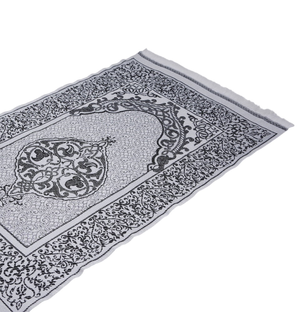 Modefa Prayer Rug White/Black Chenille Ottoman Islamic Prayer Mat - White/Black