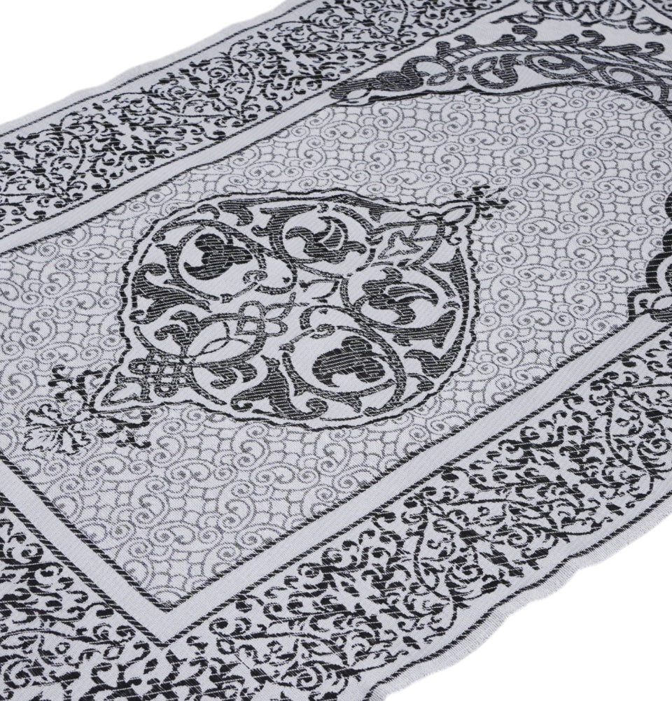 Modefa Prayer Rug White/Black Chenille Ottoman Islamic Prayer Mat - White/Black