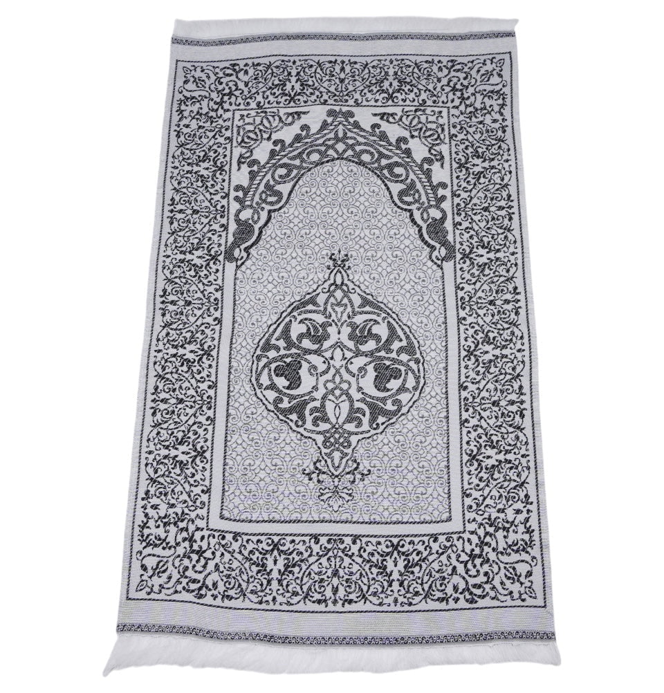 Modefa Prayer Rug White/Black Chenille Ottoman Islamic Prayer Mat - White/Black