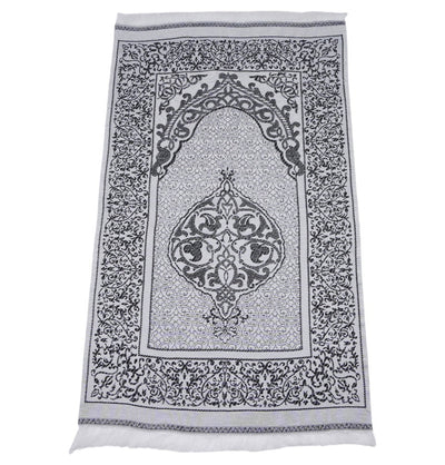 Modefa Prayer Rug White/Black Chenille Ottoman Islamic Prayer Mat - White/Black