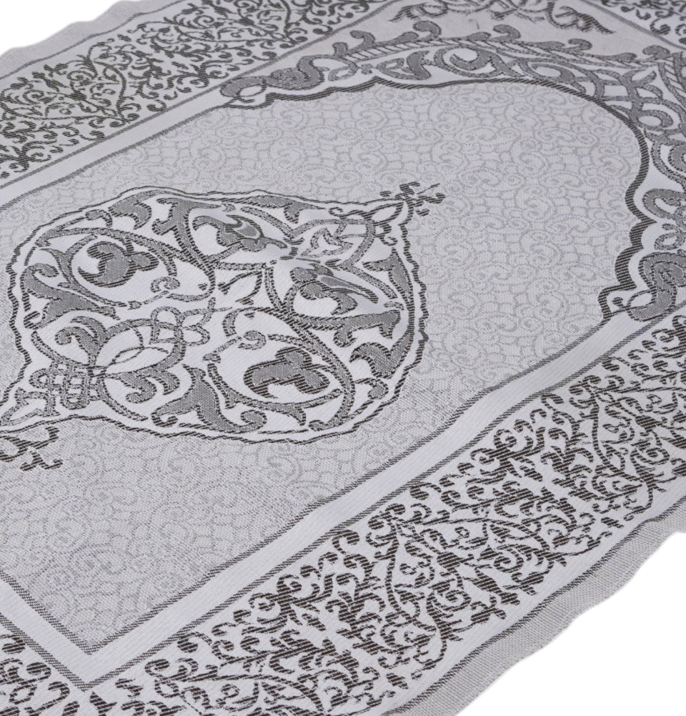 Modefa Prayer Rug White/Grey Chenille Ottoman Islamic Prayer Mat - White/Grey