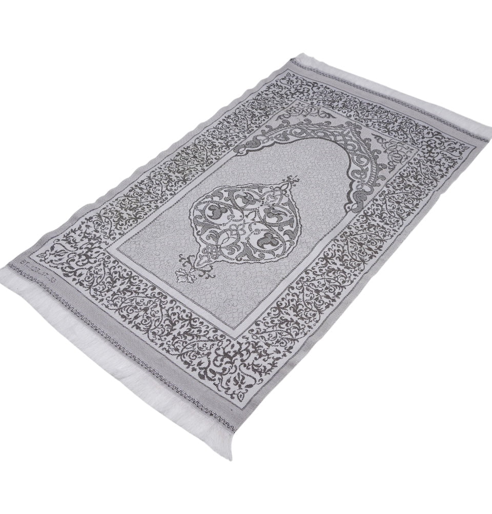 Modefa Prayer Rug White/Grey Chenille Ottoman Islamic Prayer Mat - White/Grey