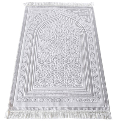 Modefa Prayer Rug White Luxury Velvet Islamic Prayer Rug 5 Piece Ramadan Gift Set - White