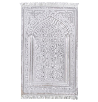 Modefa Prayer Rug White Luxury Velvet Islamic Prayer Rug 5 Piece Ramadan Gift Set - White