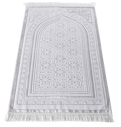 Modefa Prayer Rug White Luxury Velvet Islamic Prayer Rug Najma White