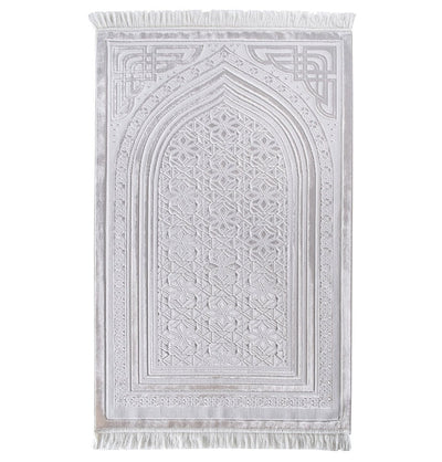 Modefa Prayer Rug White Luxury Velvet Islamic Prayer Rug Najma White