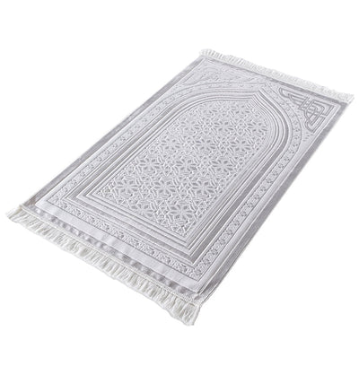 Modefa Prayer Rug White Luxury Velvet Islamic Prayer Rug Najma White