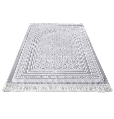 Modefa Prayer Rug White Luxury Velvet Islamic Prayer Rug Najma White