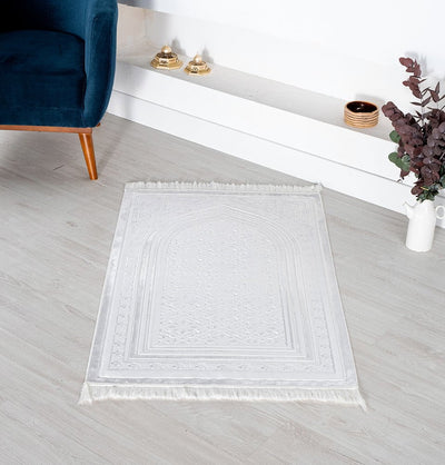 Modefa Prayer Rug White Luxury Velvet Islamic Prayer Rug Najma White