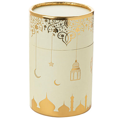 Modefa Prayer Rug White Ramadan Lantern Cylinder Gift Box Set with Prayer Mat & Prayer Beads - Ivory