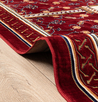 Modefa Prayer Rug Wide 10 Person Masjid Islamic Prayer Rug - Floral Arkan Red