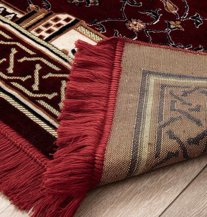 Wide 10 Person Masjid Islamic Prayer Rug - Floral Arkan Red