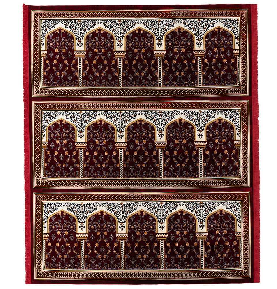 Round Islamic Rug Wide 15 Person Masjid Islamic Prayer Rug - Floral Arkan Red