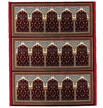 Modefa Prayer Rug Wide 15 Person Masjid Islamic Prayer Rug - Floral Arkan Red