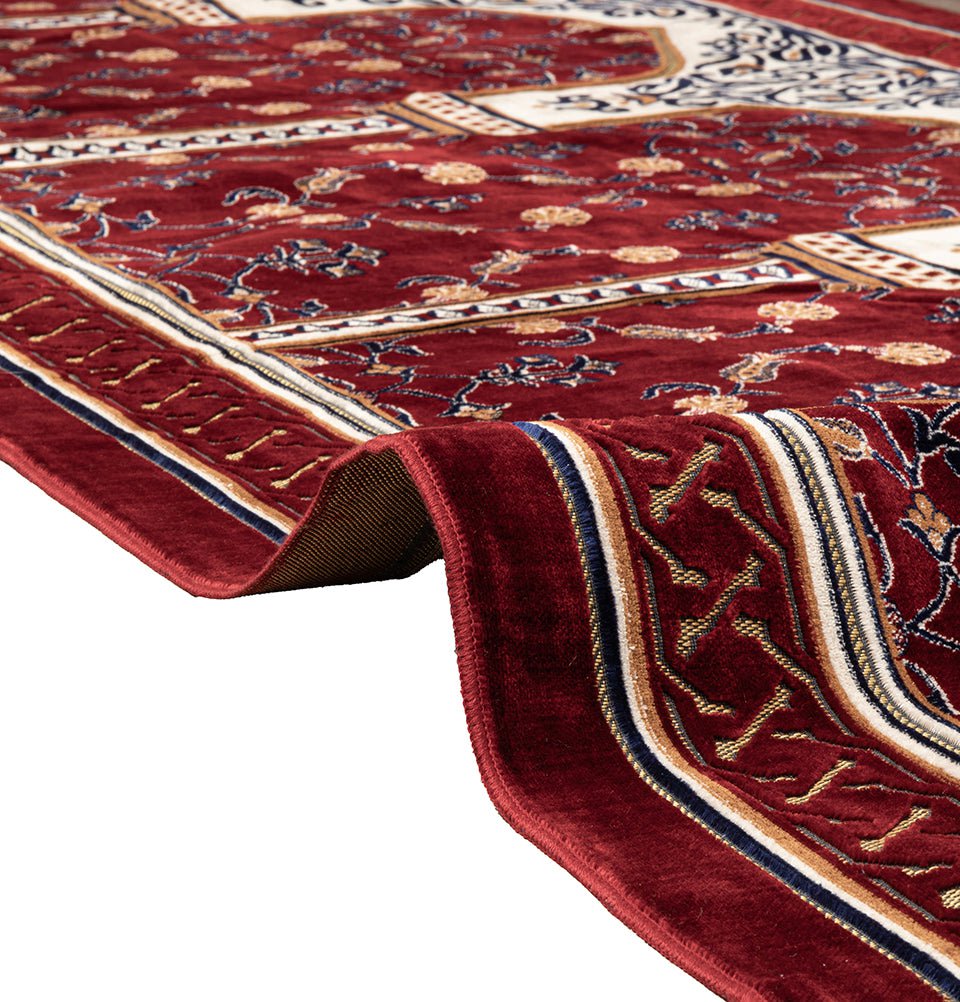 Wide 15 Person Masjid Islamic Prayer Rug - Floral Arkan Red
