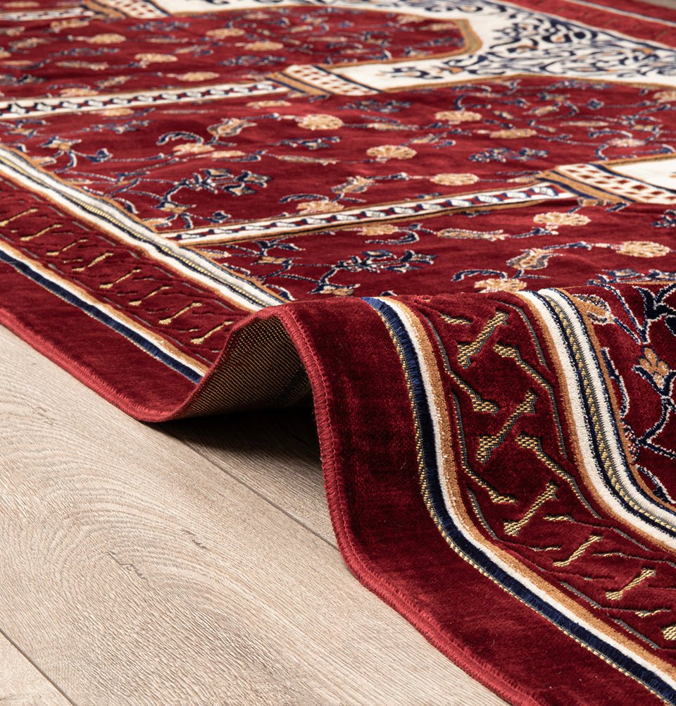 Round Islamic Rug Wide 15 Person Masjid Islamic Prayer Rug - Floral Arkan Red