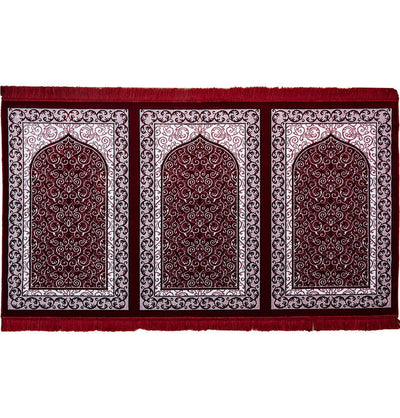 Modefa Prayer Rug Wide 3 Person Islamic Prayer Rug - Floral Red