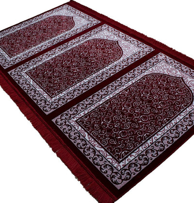 Modefa Prayer Rug Wide 3 Person Islamic Prayer Rug - Floral Red