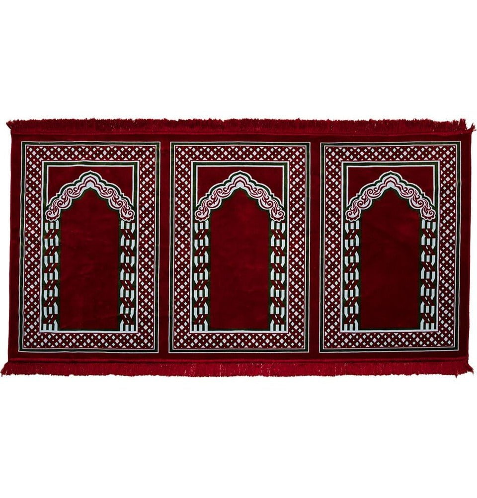 Modefa Prayer Rug Wide 3 Person Islamic Prayer Rug - Vined Red