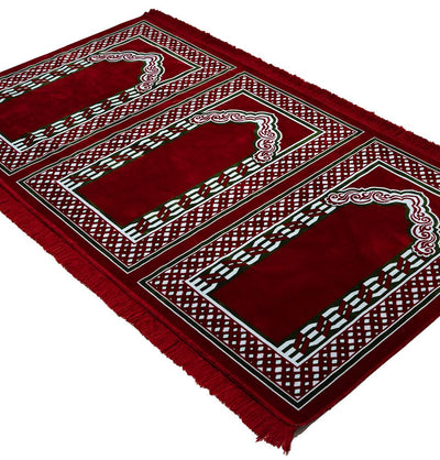Modefa Prayer Rug Wide 3 Person Islamic Prayer Rug - Vined Red