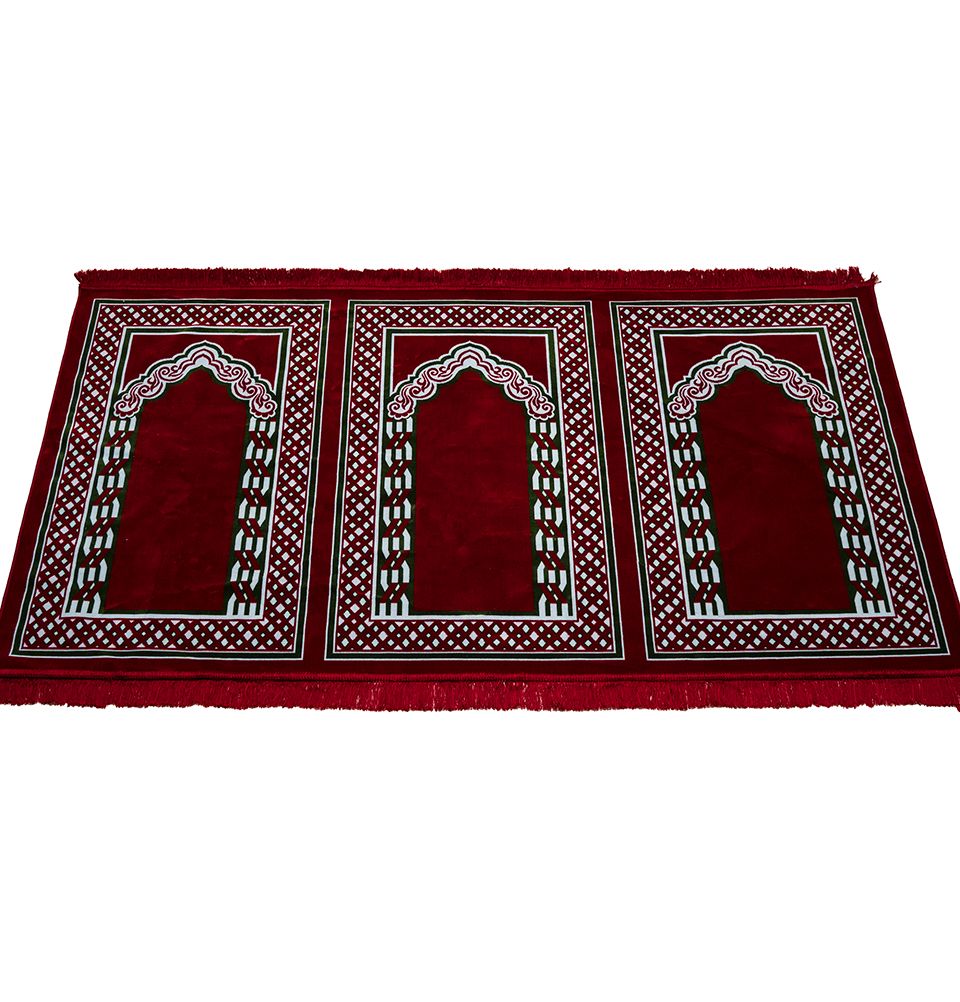 Modefa Prayer Rug Wide 3 Person Islamic Prayer Rug - Vined Red