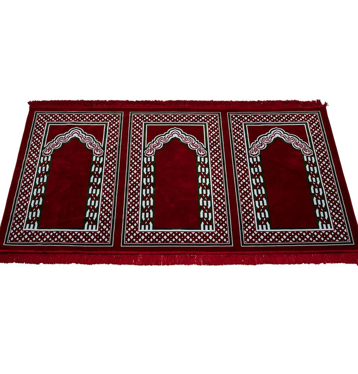 Wide 3 Person Islamic Prayer Rug - Vined Red