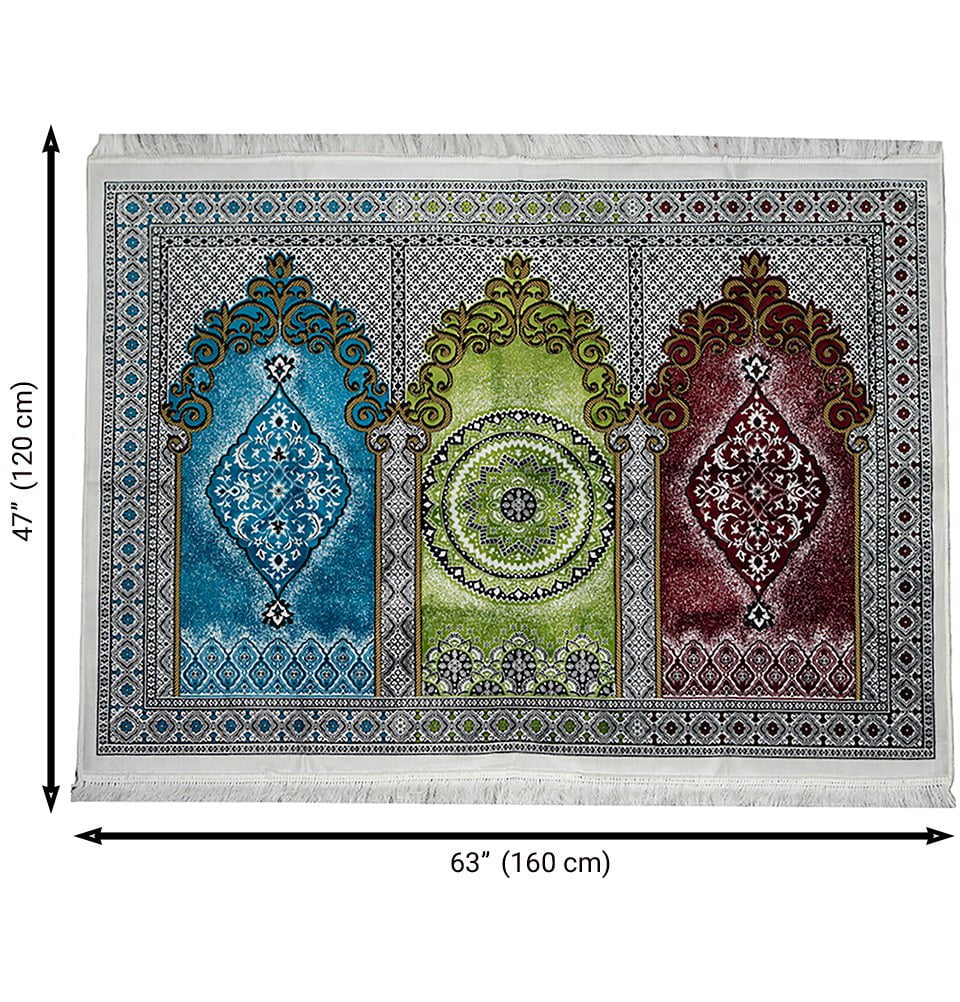 Modefa Prayer Rug Wide 3 Person Prayer Rug Multicolored #17-1 Green