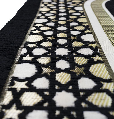 Modefa Prayer Rug Wide 3 Person with Imam Spot Masjid Islamic Prayer Rug - Chenille Embroidered Selcuk Star - Black