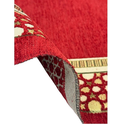 Modefa Prayer Rug Wide 3 Person with Imam Spot Masjid Islamic Prayer Rug - Chenille Embroidered Selcuk Star - Red